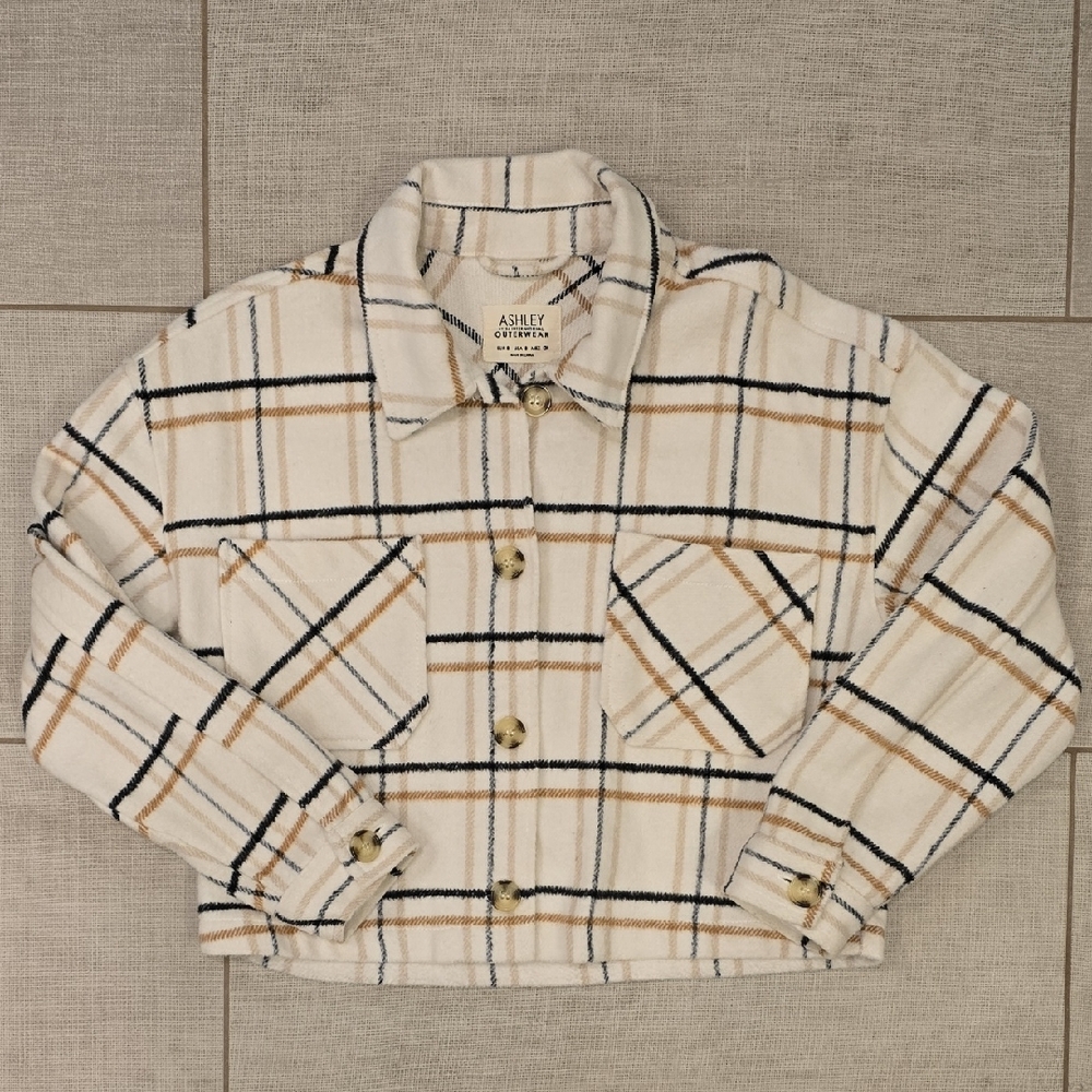 Ashley By 26 International Plaid Outerwear - Cream and Tan